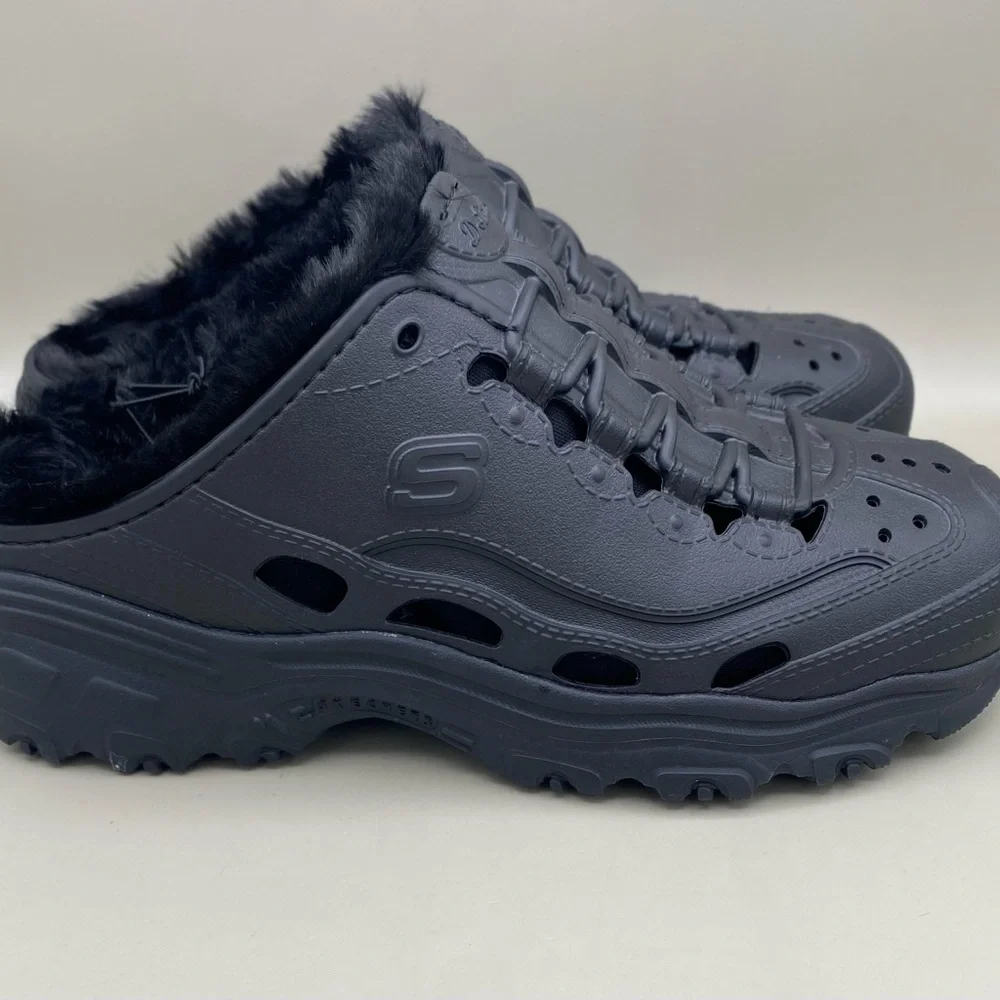 Skechers Foamies D’Lites 2.0 Fleece Lined Mule Sneakers Women’s 7 Black New - Picture 9 of 14